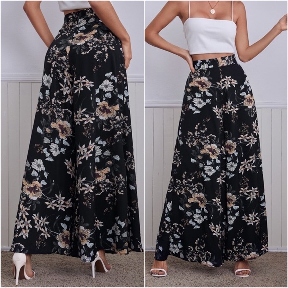boho  Floral print palazzo wide leg zipper pants - Picture 2 of 4